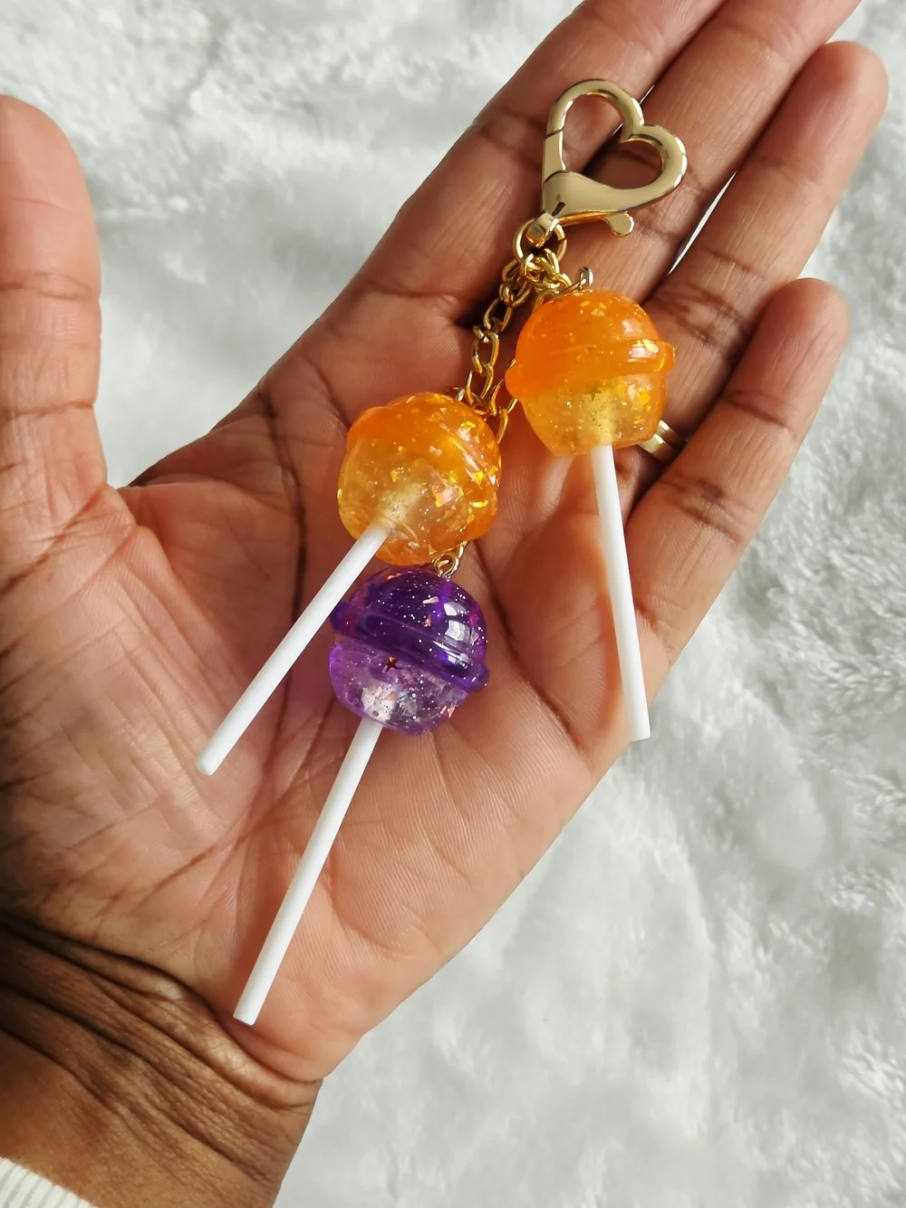 Resin Lollipop Keychain Charm - Orange & Purple - Fun Bag Charm